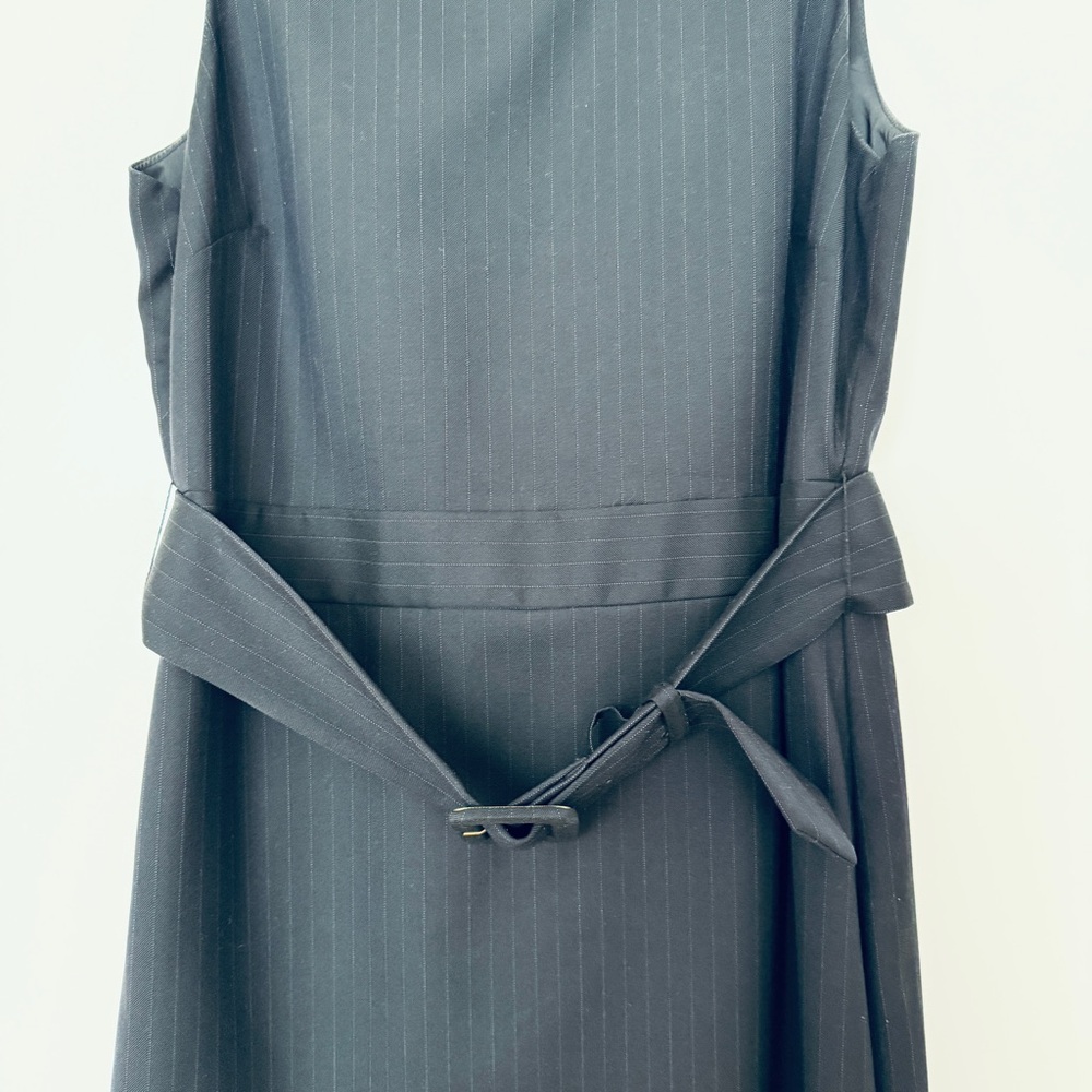 J. Crew Classic Navy Blue Pinstripe Midi Dress 100% Wool with Removable Belt